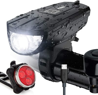 USB Rechargeable Bike Light Set Super Bright Front & Back Universal Waterproof!