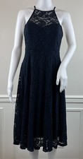 Lulus Navy Blue Lace Halter Neck Skater Dress Sleeveless Strappy Back Zip Size M