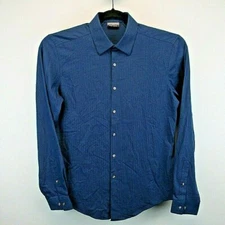 Van Heusen Flex Button Up Shirt Men's Medium Slim Blue with Blue Stripe Pattern