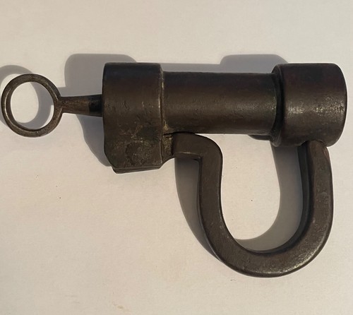 LARGE ANTIQUE HAND FORGED BARREL PADLOCK LOCK with SCREW KEY