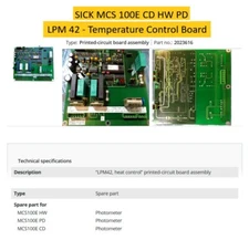 SICK MCS 100E CD HW PD  TEMPERATURE (Heater) CONTROL Board LPM42 