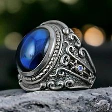 Blue Sapphire Gemstone With 925 Sterling Silver Ring For Men's #AL378