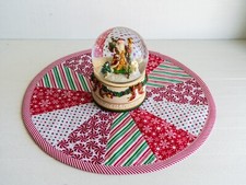 Small Christmas Table Topper, Quilted Patchwork, Handmade Home Decor, 16" DIA