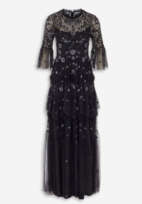 Needle & Thread GOWN ladies maxi dress UK6 US2 black tulle embroidered BNWT boho