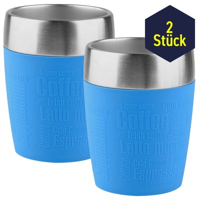 EMSA TRAVEL CUP 0,2 L DOPPELPACK Edelstahl mit Silikon-Manschette Aquablau 51451