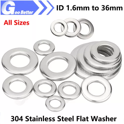 Flat Washers M1.6 to M36 Plain Washers 0.3mm to 5mm Thick A2 304 Stainless Steel