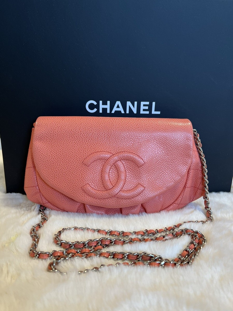 Chanel Caviar Half Moon Wallet On Chain Bag Crossbody Pink Orange