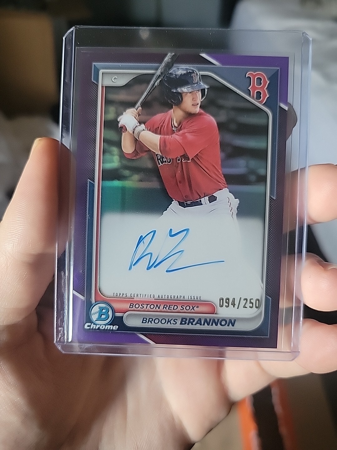 BROOKS BRANNON 2024 BOWMAN CHROME PURPLE REFRACTOR AUTO SP /250 #CPA-BB RED SOX