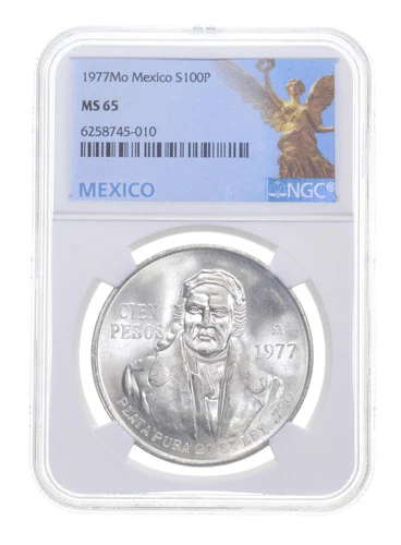MS65 1977 MEXICO SILVER 100 PESOS S100P NGC STELLAR LUSTER GEM BU