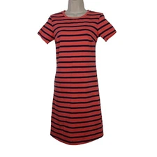 Old Navy Stripe Sheath Bodycon TShirt Dress Women Size S TALL Coral Blue 