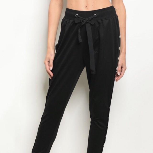 Black Side Button Joggers Womens Sz Medium | eBay