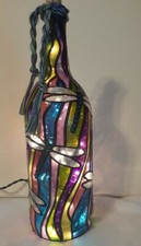 Dragonfly Inspired Bottle Lamp Stained Glass Look Hand Painted Lighted 2