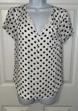 41 Hawthorn Stitch Fix Sz XS Black White Polk Dot Carol Tulip Sleeve Blouse EUC