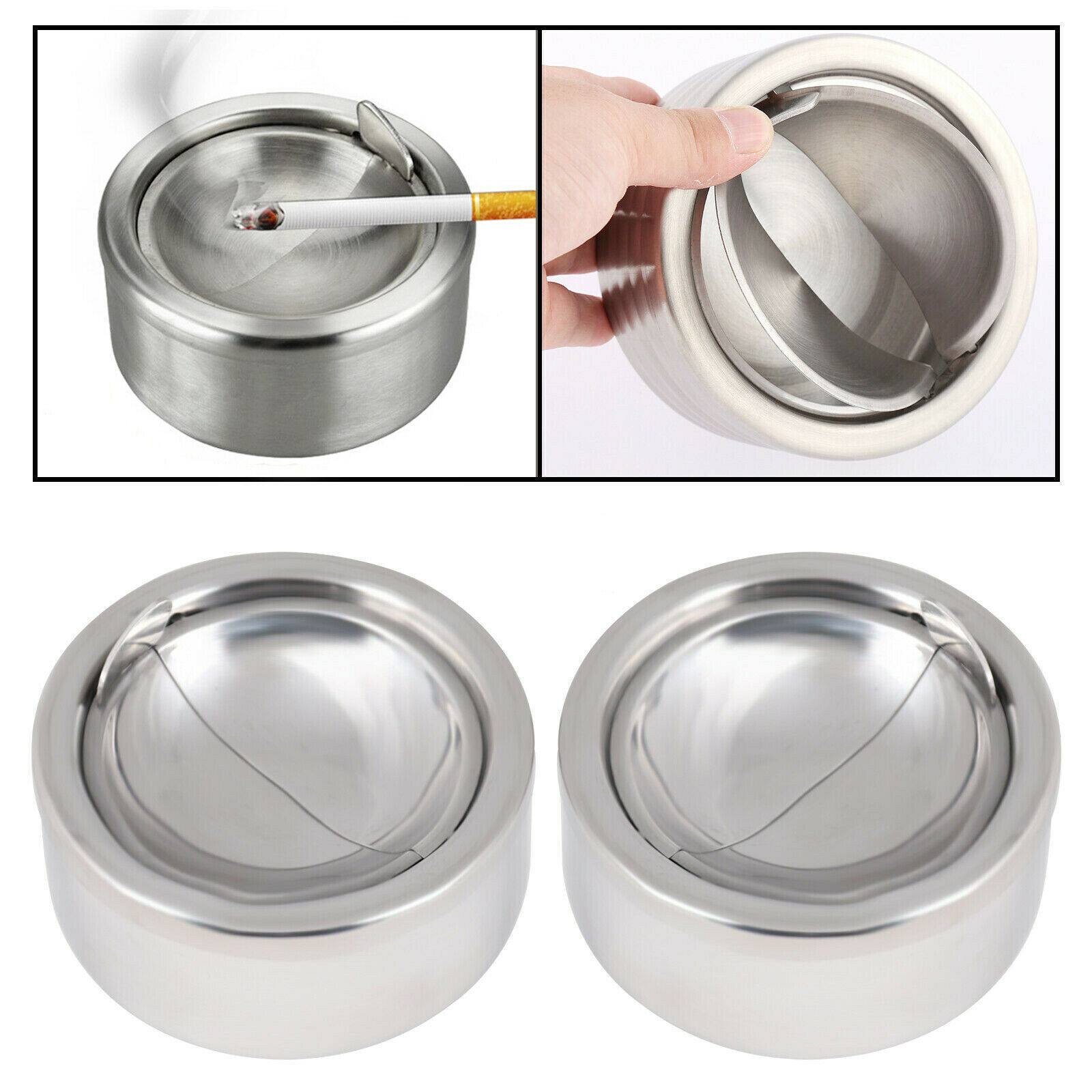 UK Outdoor Stainless Steel Spin Ashtray W/Press Rotating Lid Smokeless