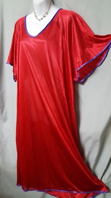 Comfort Choice Red Purple Nightgown Long Short  Sleeve Plus 6X 80'' BUST B3G1