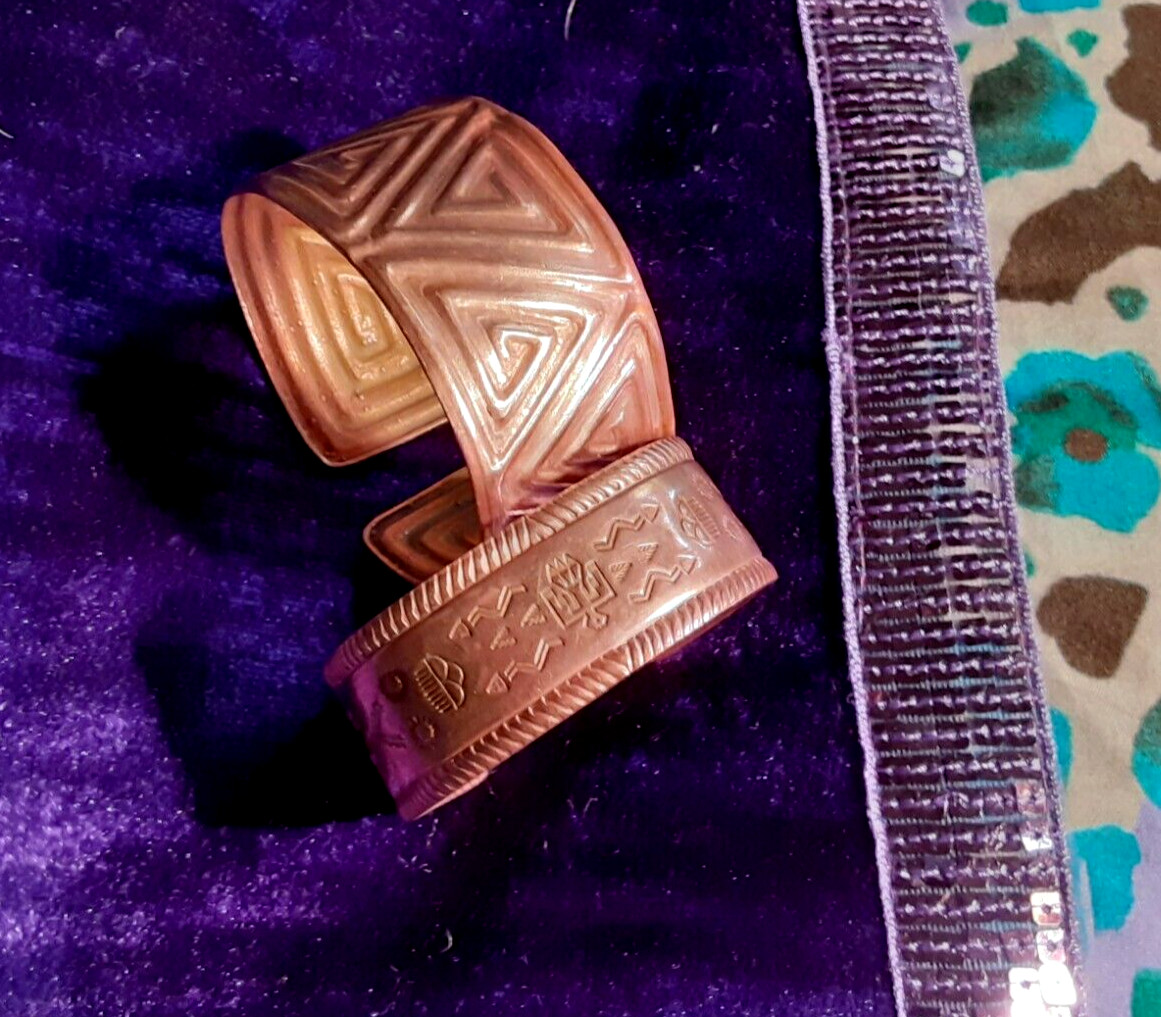 COPPER BRACELET Pair Embossed Cuff - image 1