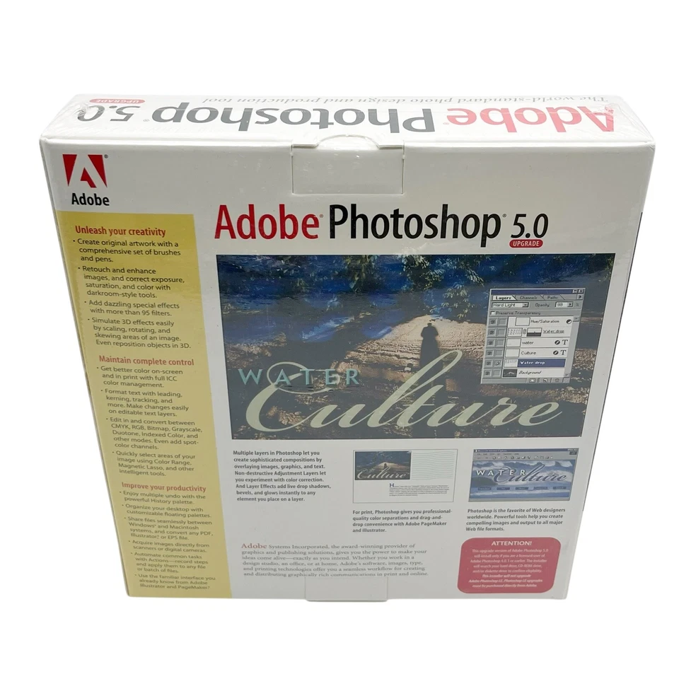 Vintage 1998 Adobe Photoshop 5.0 UPGRADE Apple Mac Macintosh CD-ROM Software NEW - Image 2 of 4