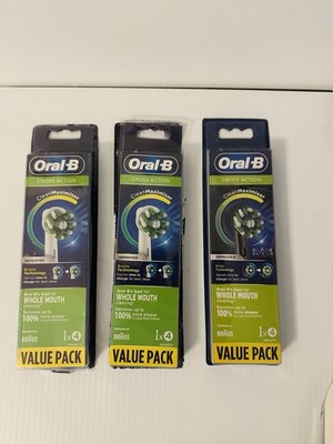 Oral-B Cross Action Clean Maximiser 4 Pack Replacement Brush Heads Lot Of 3 New