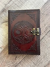 Sun-Moon Burgundy Handcrafted Leather Diary Journal Notebook Clasp Lock 110-page