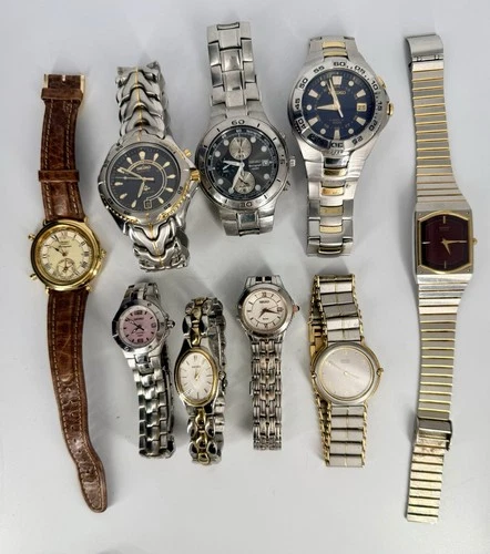 Lot 9 Vintage Seikos, Kinetic, Quartz Mens Womens Wrist Watches Parts Or Repair