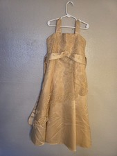 A gold embroidered A-line organza flower girl Zzdress