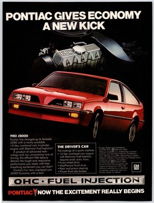1982 Pontiac J2000 Fuel Injection Classic Sports Car Man Cave Vintage Print Ad