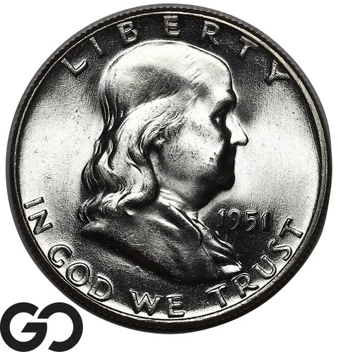 1951 Franklin Half Dollar, Blast White Solid Gem BU++
