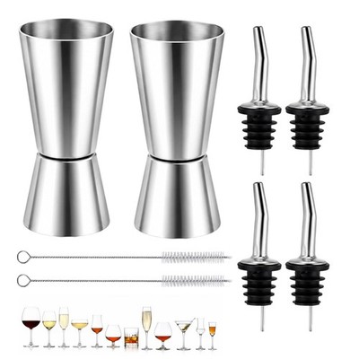 8-teiliges Spirituosenmess-Set mit Flaschenausgießer für Spirituosen und Silber 
