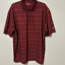 NIke Mens Dri Fit Golf Polo Shirt Size XL Red Striped Performance Short Sleeve