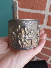 VINTAGE SGD JORGEN TH STEFFENSON DENMARK SILVER PL REPOUSSE TAVERN CUFF BRACELET