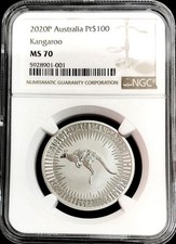 2020 P PLATINUM AUSTRALIA 1oz KANGAROO $100 DOLLAR COIN NGC MINT STATE 70 3350.00 per troy oz