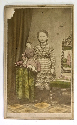 Antique CDV Photo Victorian Child Large Doll Hand Tinted Vogt East Birmingham PA
