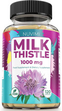 Milk Thistle 1000 Mg 80 Silymarin Extract 120 Vegan Capsules, Dietary Supplemen
