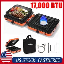 2 Burner Propane Stove and Gas Grill Foldable Camping Cooker W/ Case & Hose