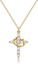Crown Cross Necklace for Women, 14K Gold Plated Elegant Christian Jewelry Gift