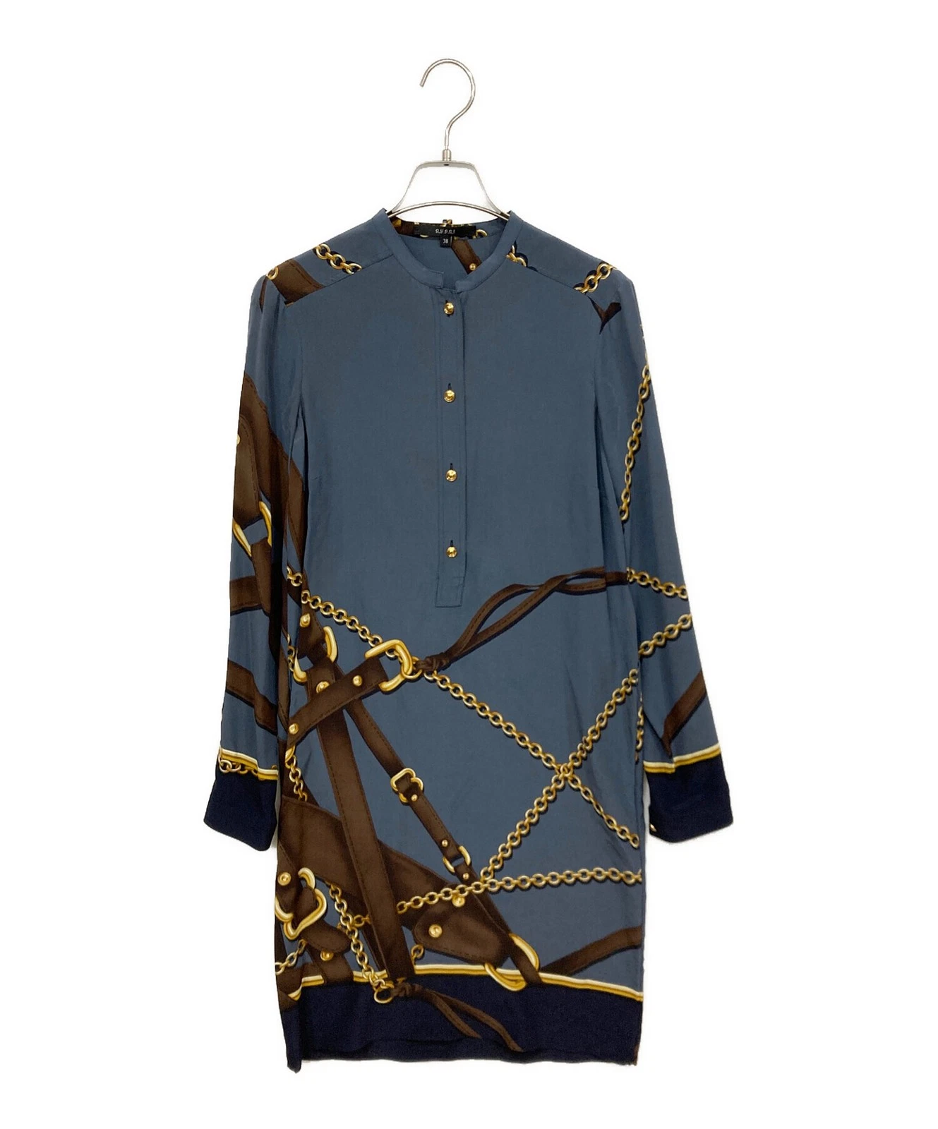 Robe en soie GUCCI/ (Gucci) bleu marine x gris Taille : 38