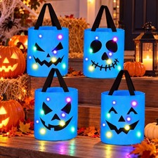 4 Pcs Light up Halloween Bucket Trick or Treat, Blue