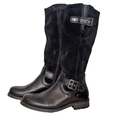 Eric Michael Helena Black Leather & Suede Riding Boots - Size 7.5-8