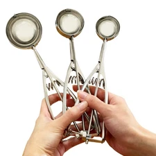 3Pcs Stainless Steel Ice Cream Scoop Spoon Spring Handle Masher Cookie Scoop