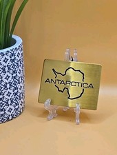 Vintage Gold Toned Curved Rectangular Belt Buckle w/ ANTARCTICA Engraved