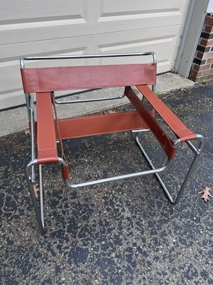 Vtg Knoll WASSILY Chair Mcm Swag Modern As Is Brown Chrome Mid Century Breuer