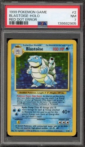 Pokemon Blastoise Base Set Unlimited Holo Rare #2 RED DOT ERROR PSA 7