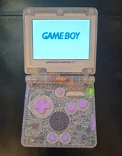 Nintendo Game Boy Advance SP GBA SP IPS LCD Backlit Glitter Clear Purple USB C