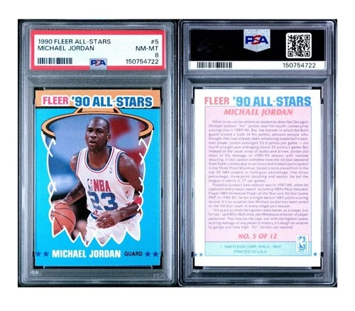MICHAEL JORDAN 1990/91 FLEER #5 ALL STARS CHICAGO BULLS PSA 8 NM-MT