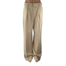 Mango MNG Women's Beige Striped Pleated High Rise Wide Leg Trouser Dress Pants 6