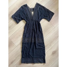 Stone Cold Fox Black Crochet Trim Midi Dress Open Back XS