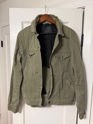 Levis Hooded Commuter Trucker Jacket Olive Green Size M Cycling Biker Reflective