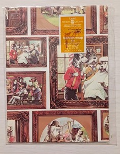 Vintage 1970s Gift Wrap Wrapping Paper Anthropomorphic Dogs Sealed
