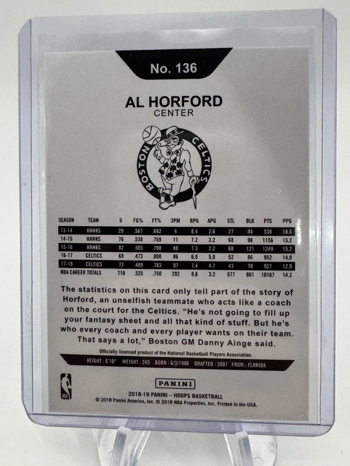 2018 Panini Hoops AL HORFORD Green SP /99 Boston Celtics - Image 2 of 2