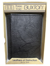 Buxton Leather Tri-fold Three Fold Wallet Black Basic BRAND NEW IN BOX  E7